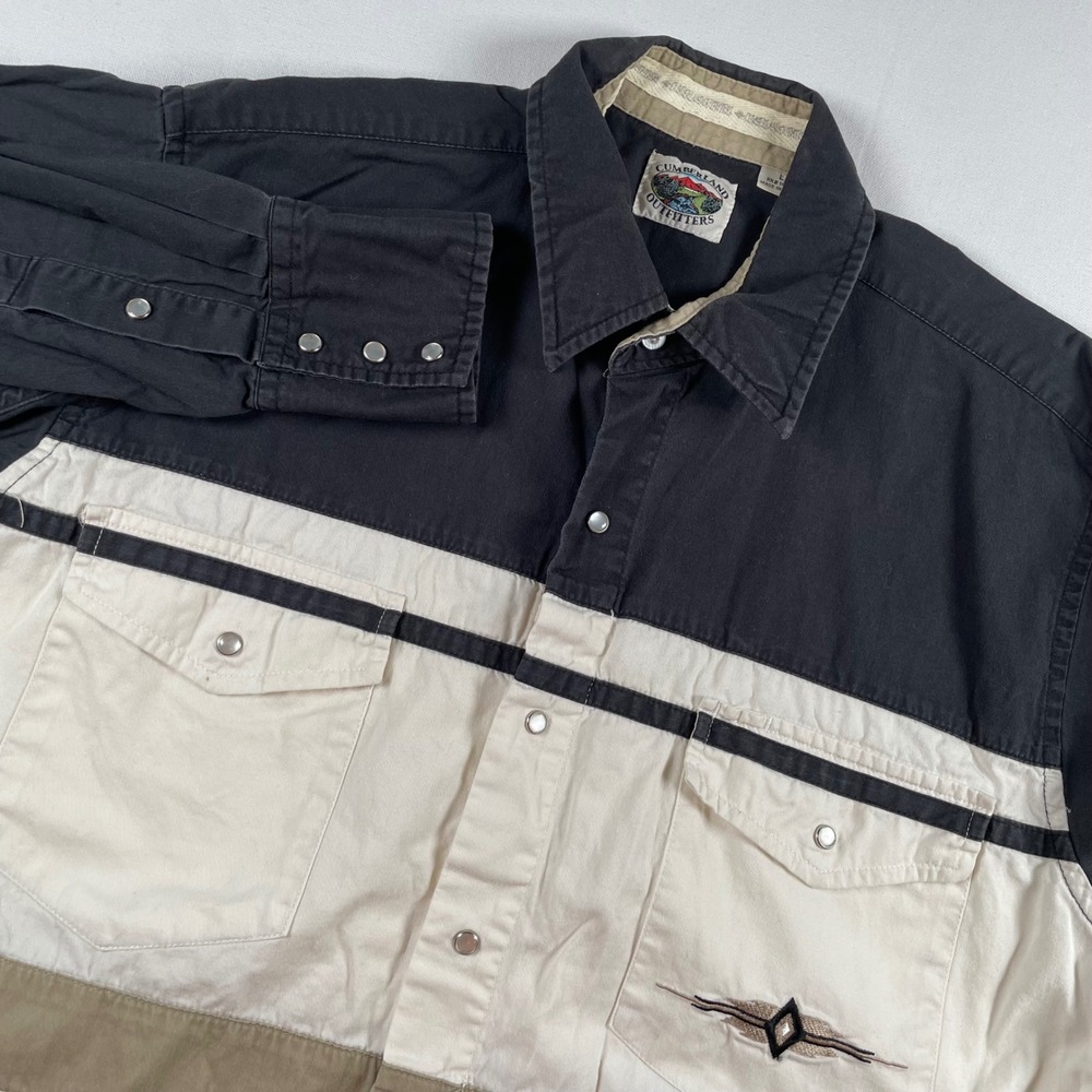Cumberland‎ Outfitters Western Shirt Mens L Long Sleeve Color Block Cowboy Flaw